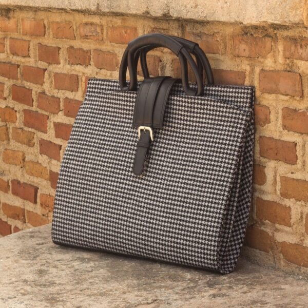 Houndstooth Sartorial Black Leather Briefcase