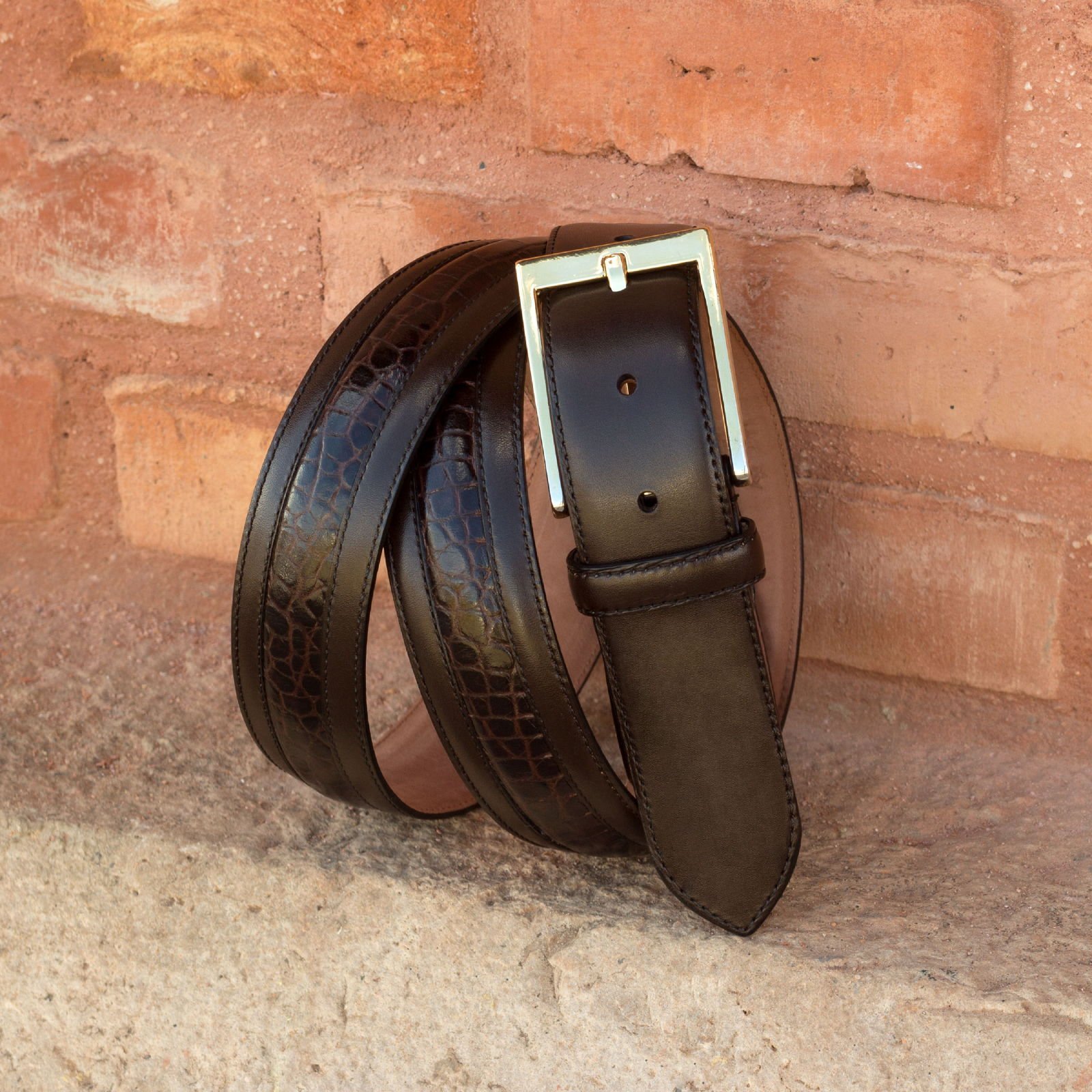 Dark Brown Painted Croco Venice Belt