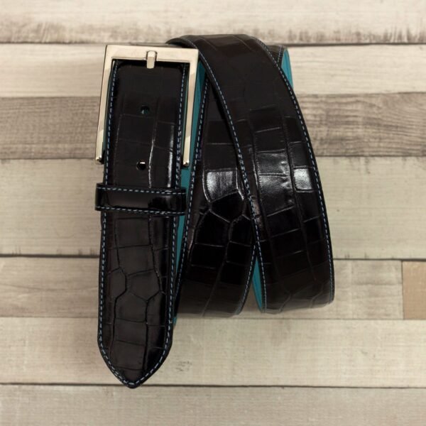 Sleek Black Painted Croco Hamptons Belt