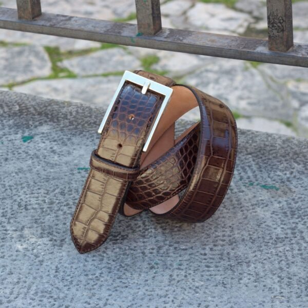 Elegant Dark Brown Painted Croco Belt