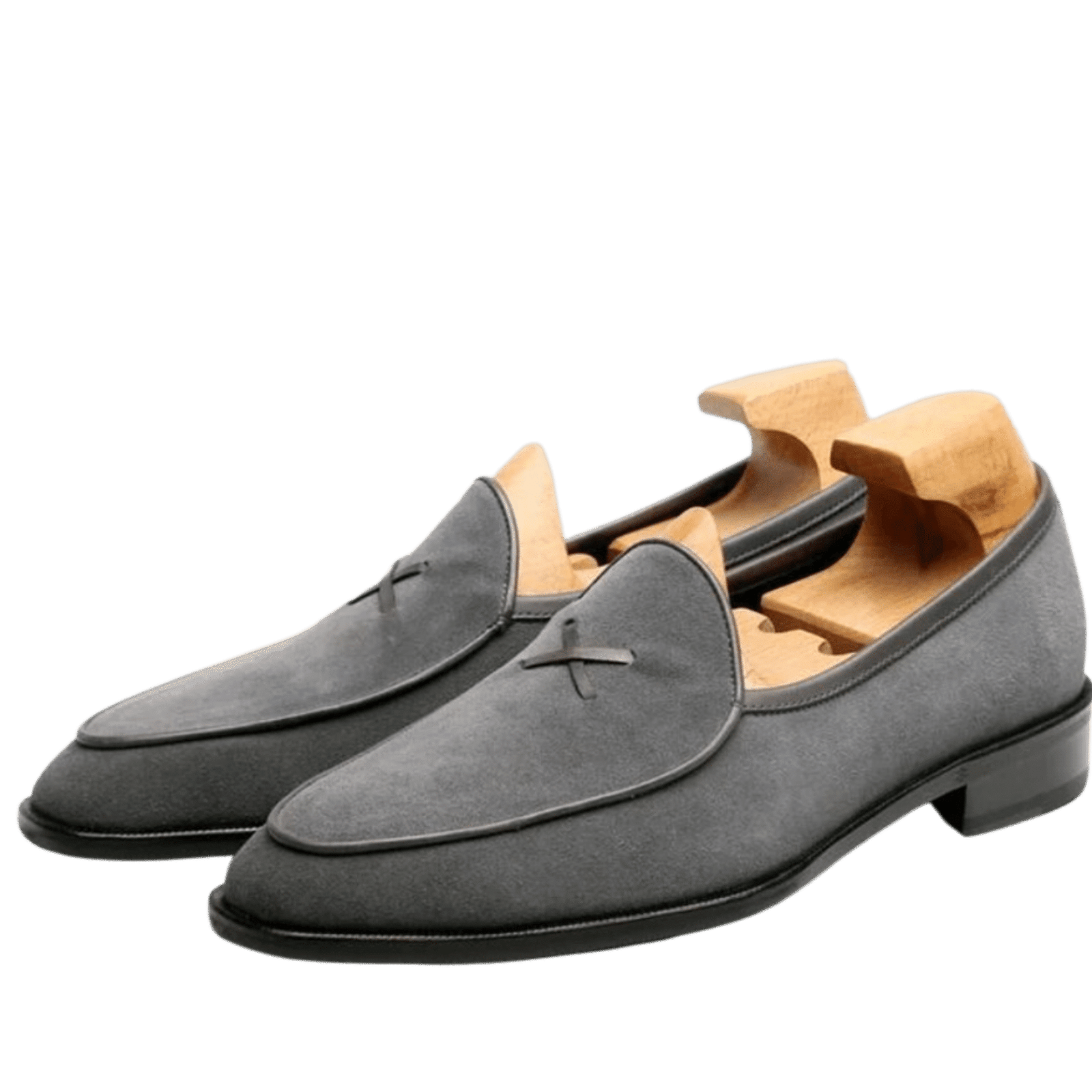 Sleek Gray Cow Suede Leather Goodyear Flat Bottom