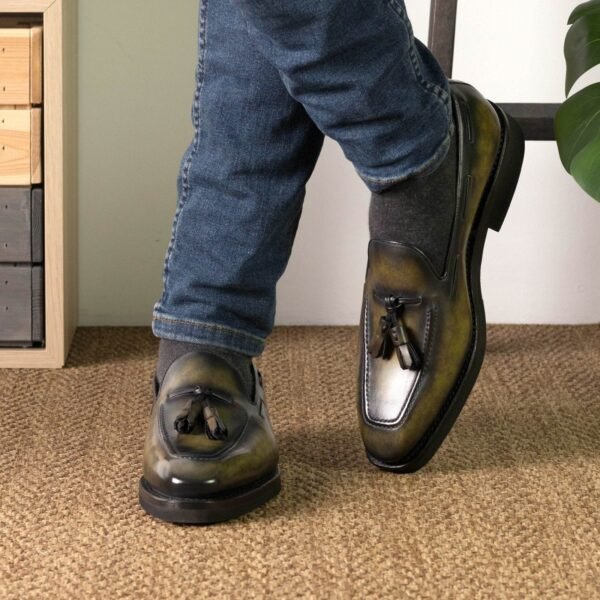Elegant Green Patina Loafer Shoe