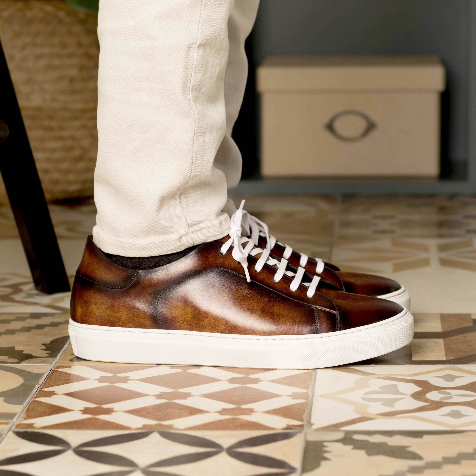 Fire Patina Trainers with White Cupsole