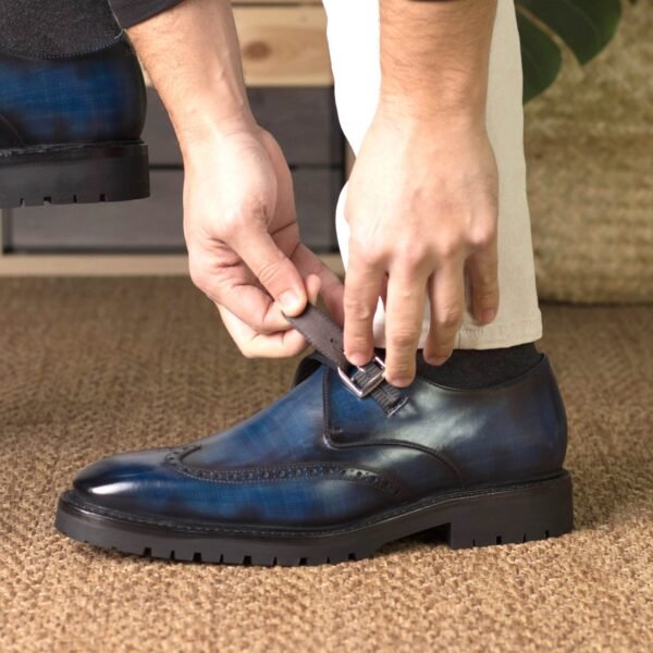 Elegant Denim Patina Single Monk Shoe