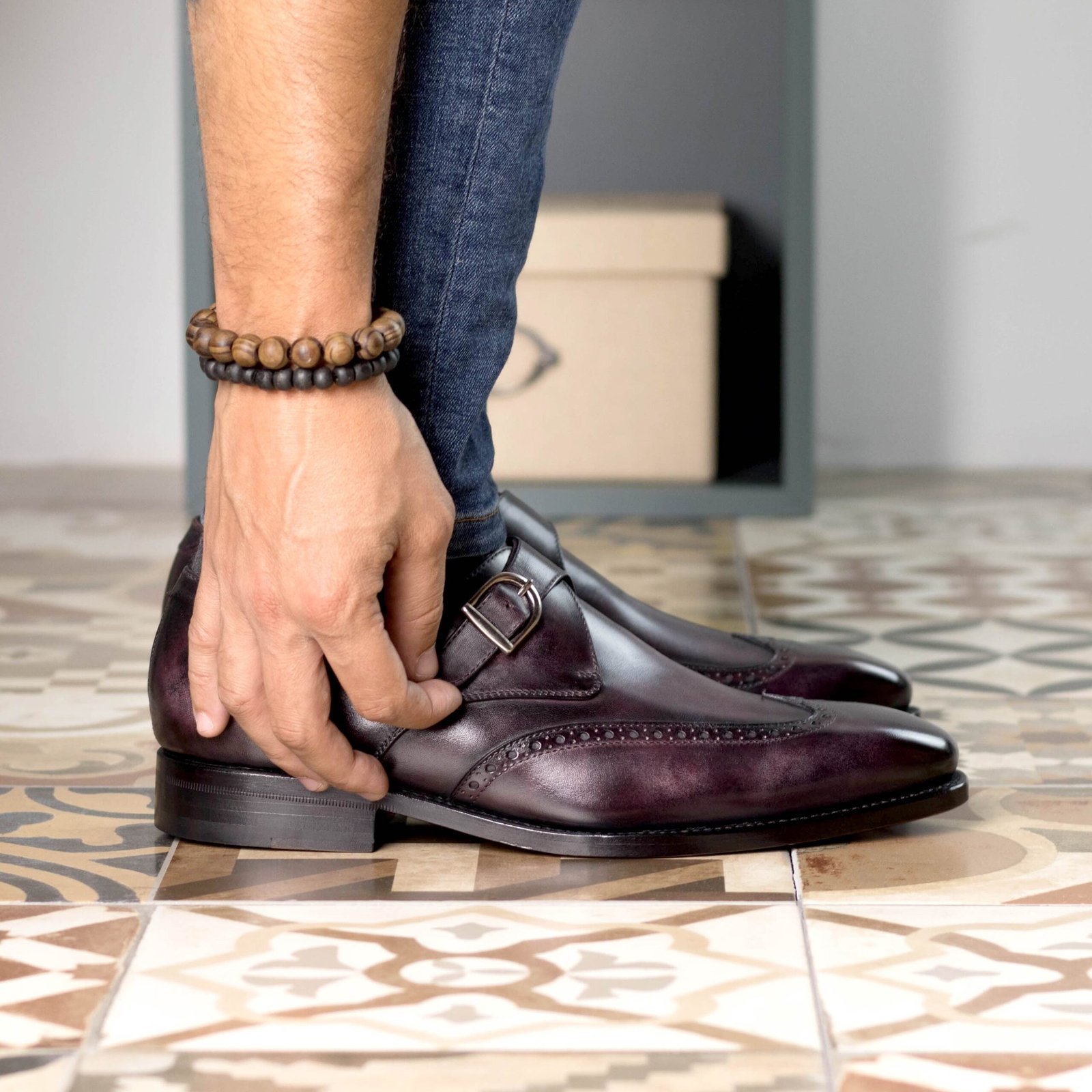 Elegant Aubergine Single Monk Shoes