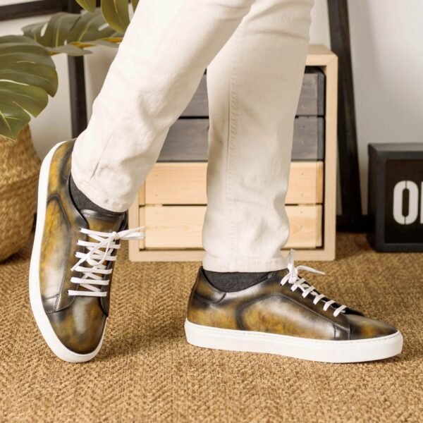 Stylish Green Patina Leather Trainers