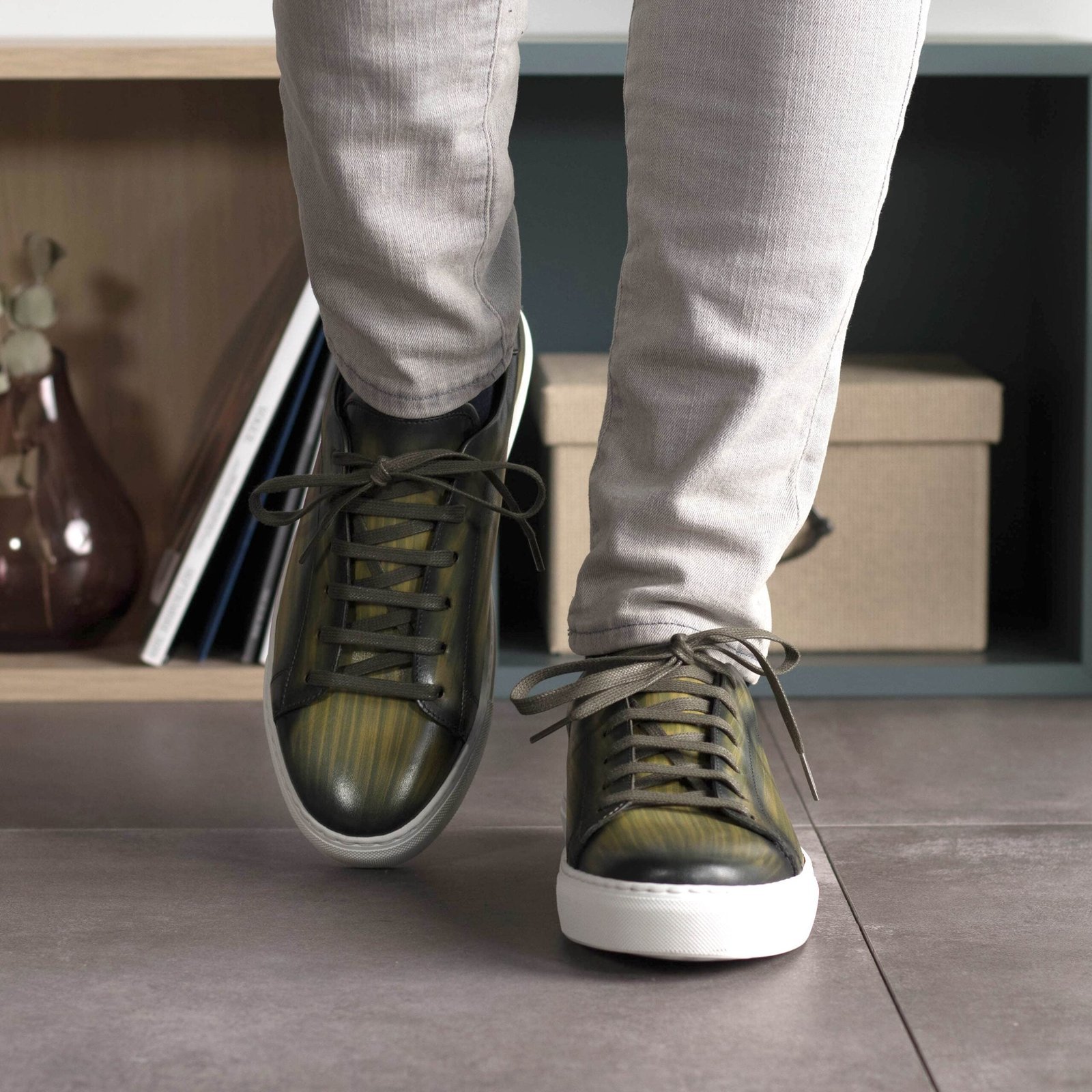 Khaki Patina Trainer White Cupsole Shoes