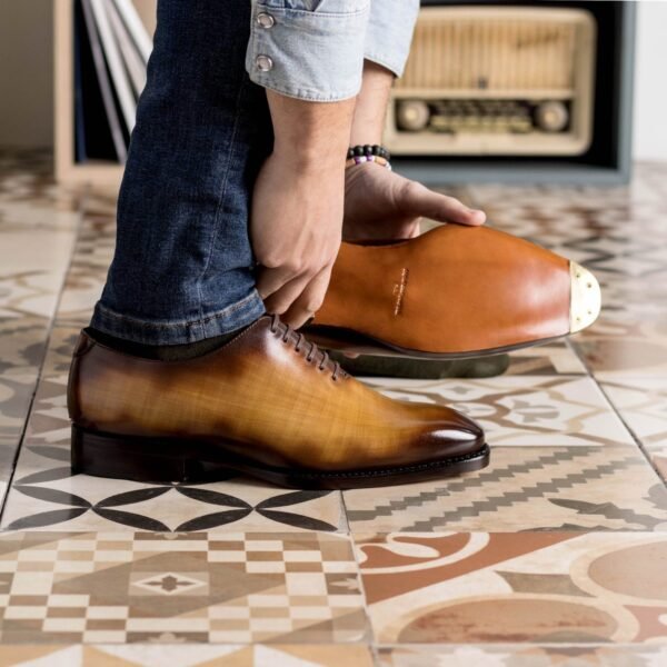 Cognac Patina Whole Cut Leather Shoes