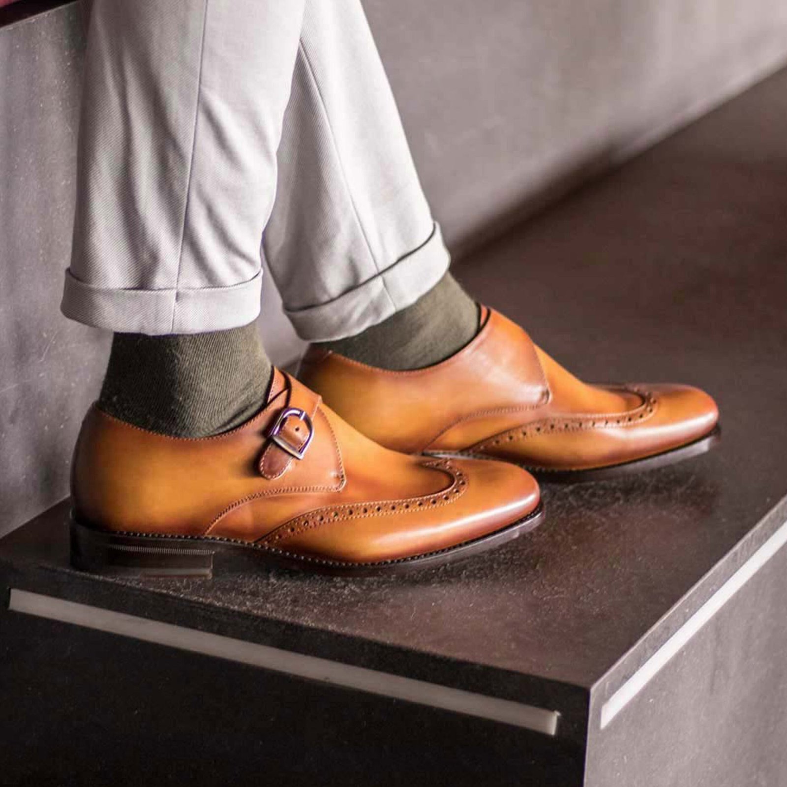 Stylish Cognac Single Monk Leather Shoes